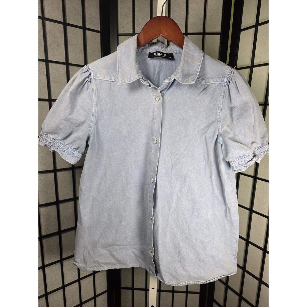 BlueB Western Boho Demim Style Pearl‎ Snap Button Down Top Size M